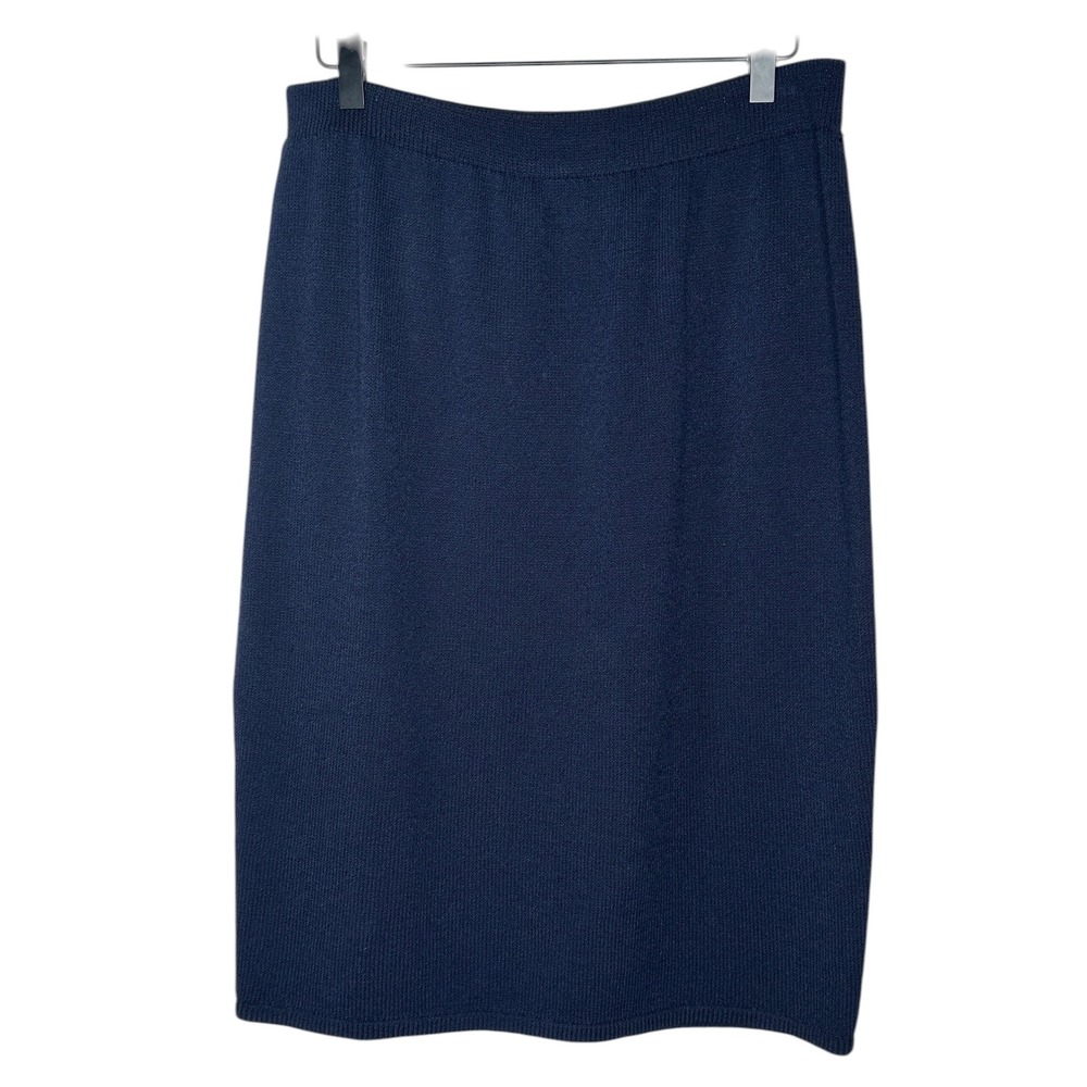 St. John Basics Pencil Skirt 12 Navy Blue Santana Knit Straight Midi Office Wear